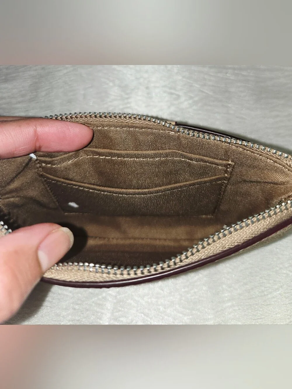 COACH New York Beige & Tan Wristlet Clutch